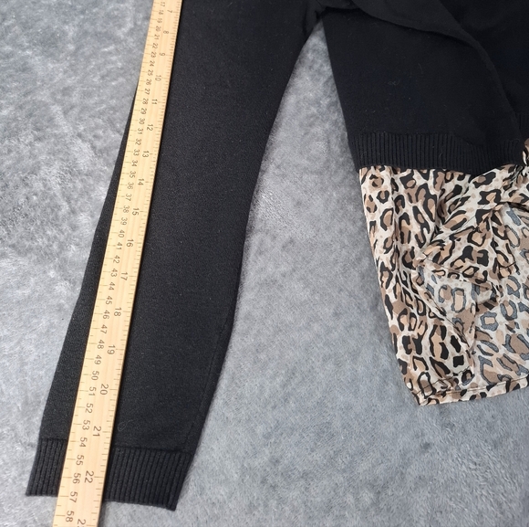 Adrianna Papell Crewneck Twofer Sweater Leopard Mixed Media Sz L Preppy Carrier - Picture 10 of 11